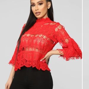 Fashion Nova Red Lace Blouse